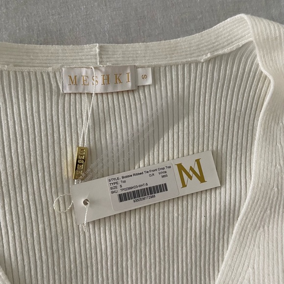 Meshki Bobbie Ribbed Tie Front Crop Top - White - Picture 4 of 5